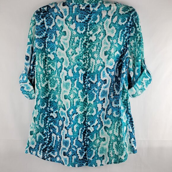 Calvin Klein Linen Snakeskin Print Roll Tab Blouse - Picture 9 of 14